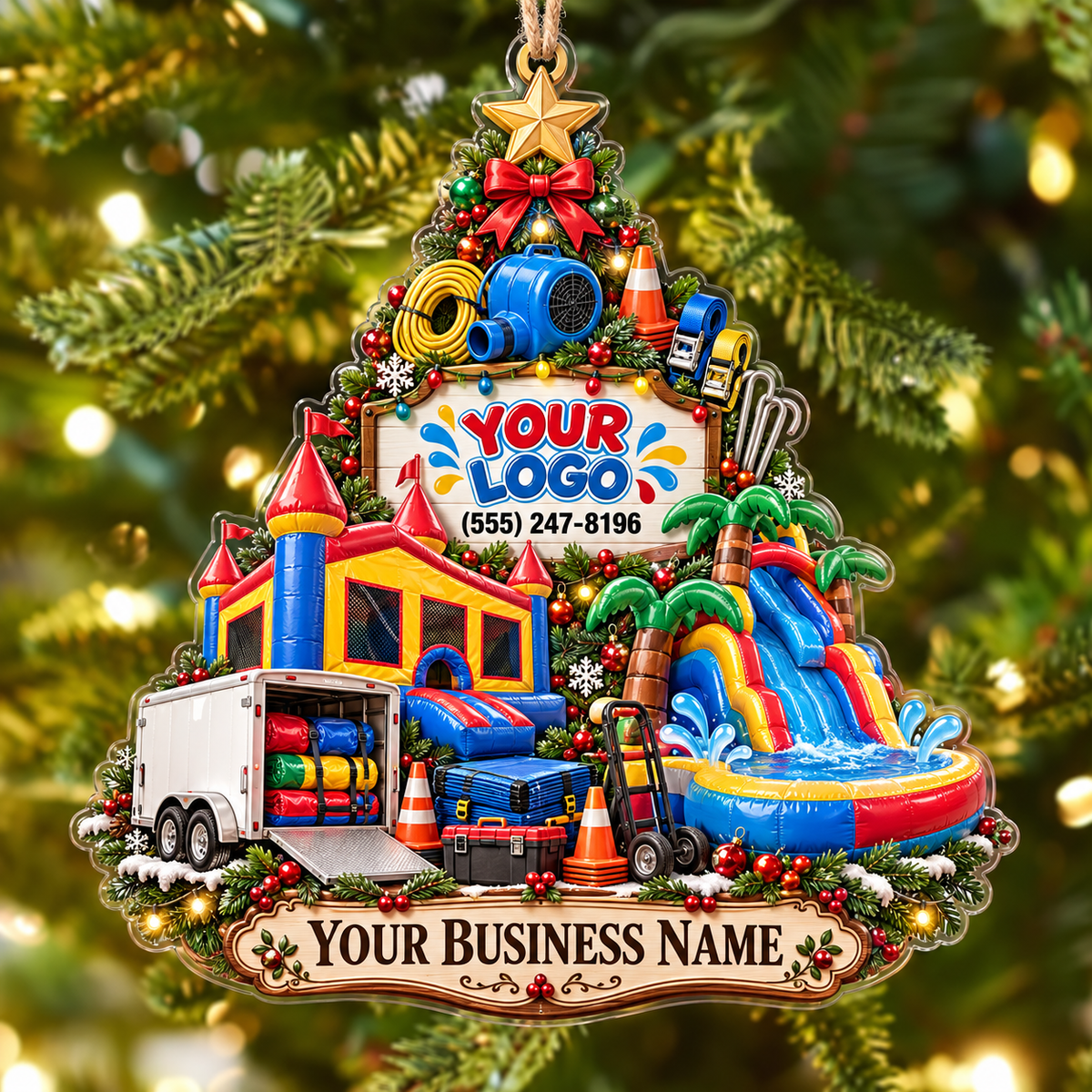 Christmas Tree Castle Trailer Starfish Bounce House Acrylic Ornament