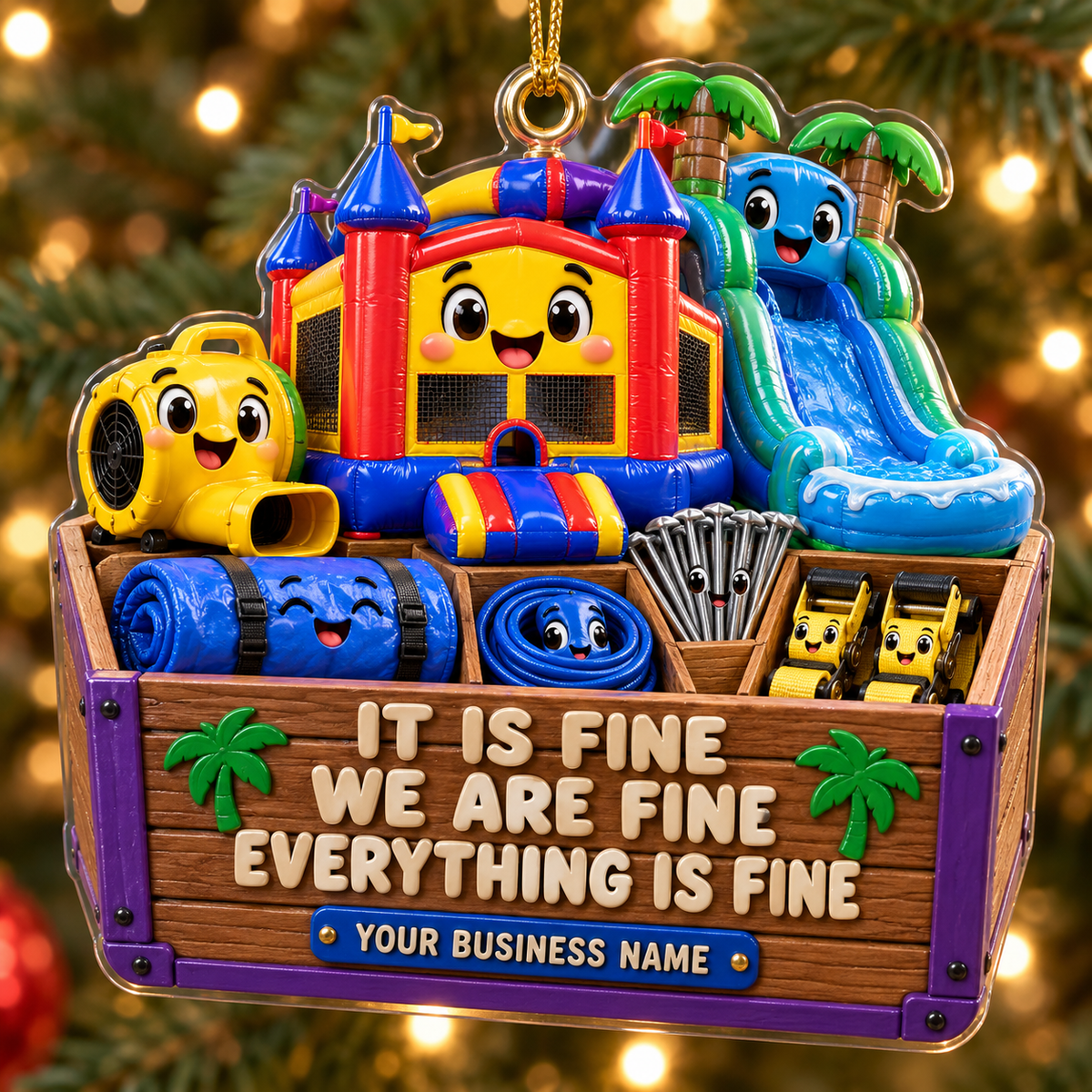 Wooden Crate It Is Fine Castle Slide Bounce House Acrylic Ornament