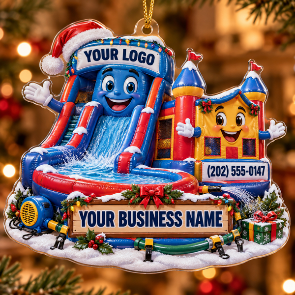 Santa Hat Slide Mascot Castle Pal Bounce House Acrylic Ornament
