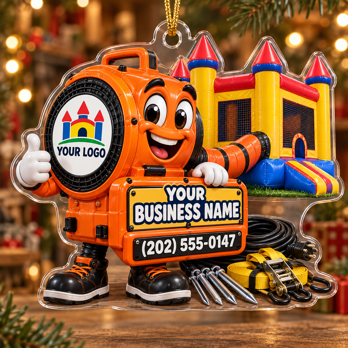 Orange Blower Mascot Castle Backdrop Bounce House Acrylic Ornament