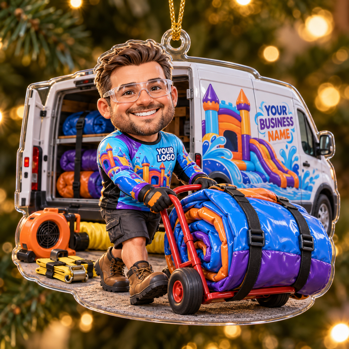 Van Technician Roll Cart Caricature Bounce House Acrylic Ornament
