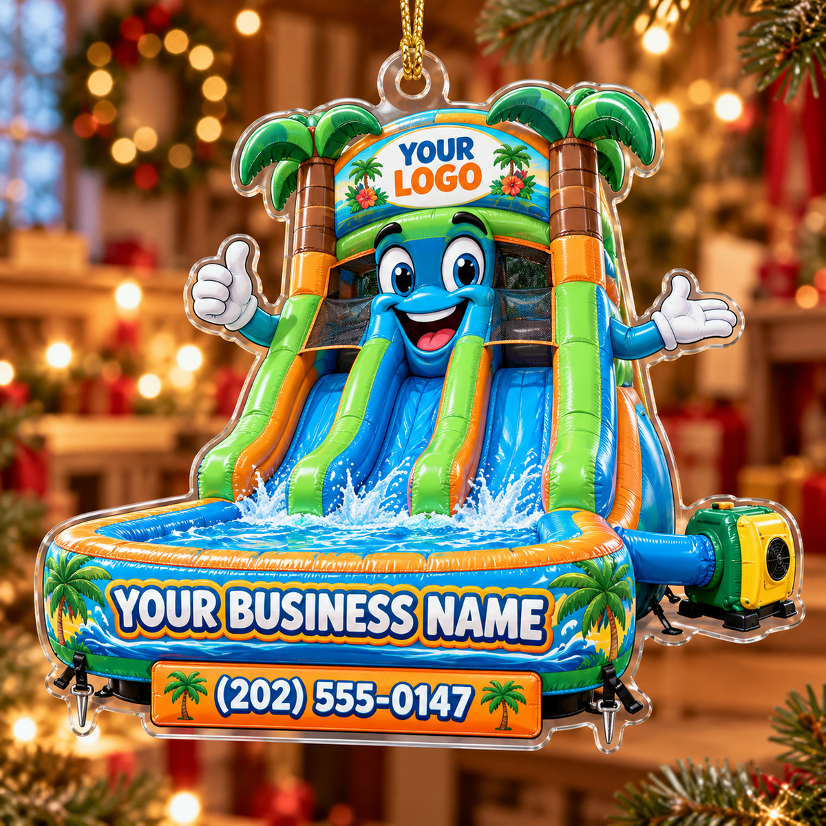 Palm Tree Water Slide Mascot Pool Bounce House Acrylic Ornament
