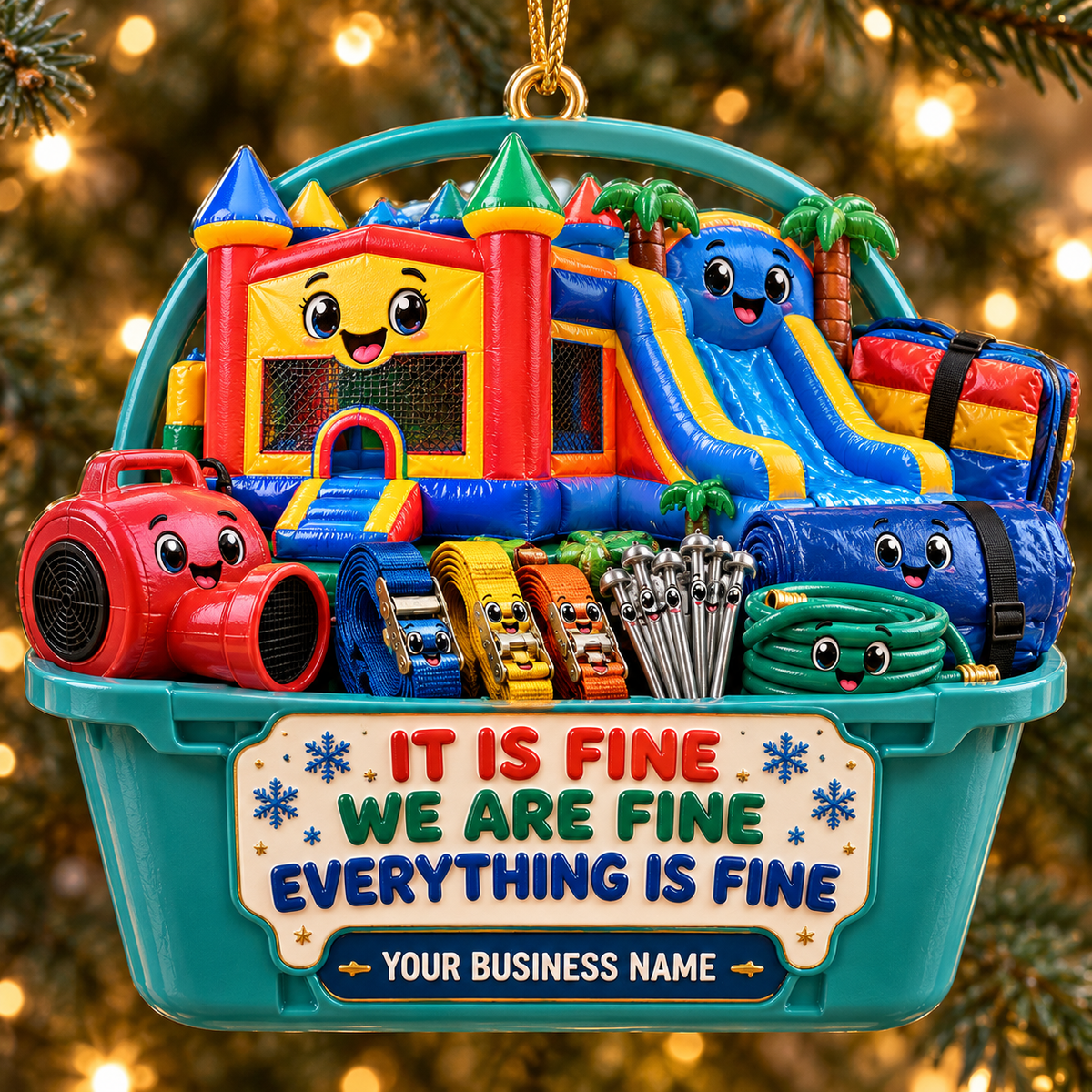 Teal Basket It Is Fine Castle Equipment Bounce House Acrylic Ornament