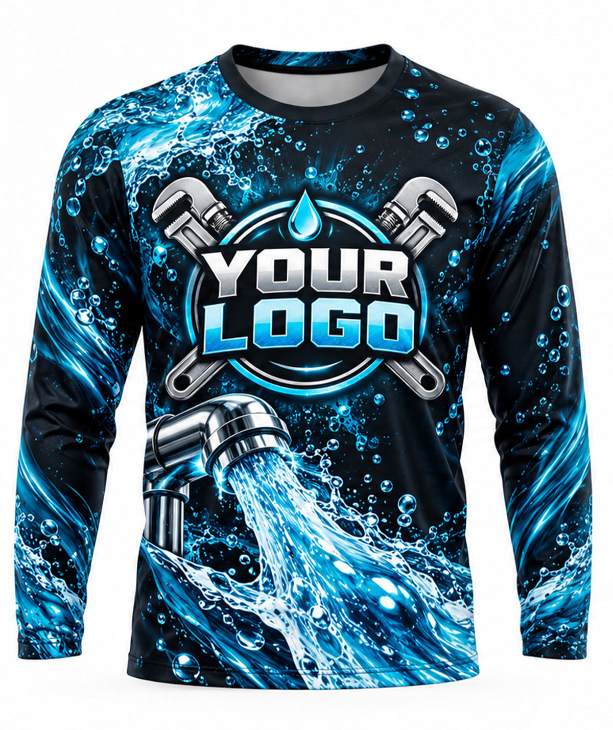 Cyan Water Splash Pipe Wrench Plumbing Crew Uniform