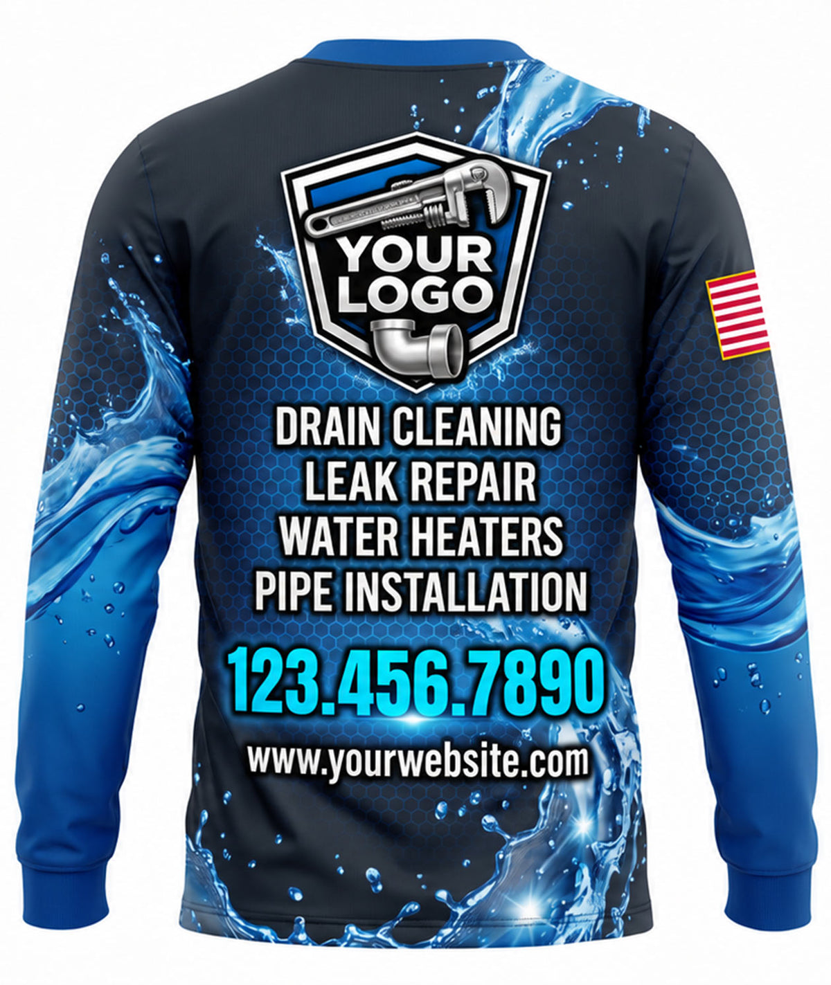 Midnight Water Burst Shield Badge Plumbing Crew Uniform back
