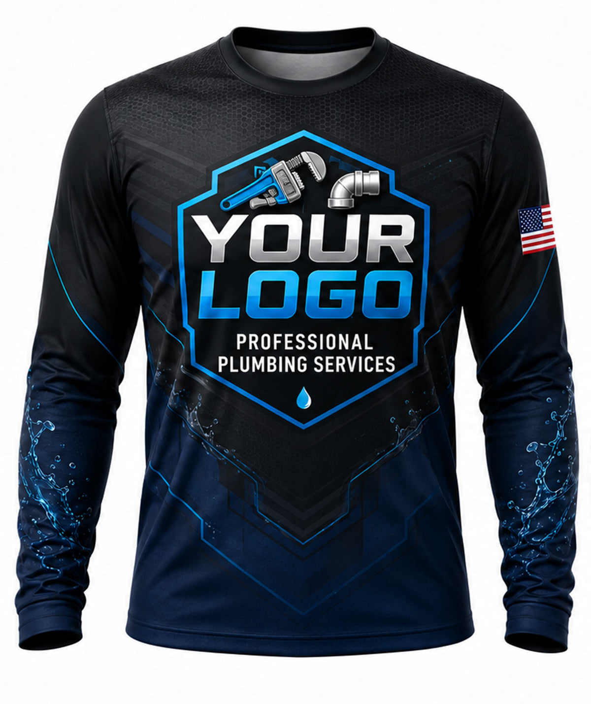 Black Hex Shield Cyan Drop Plumbing Crew Uniform