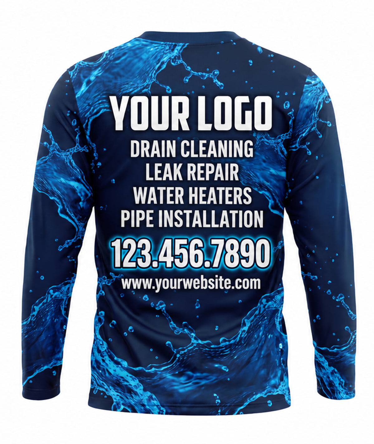 Navy Water Swirl Round Badge Plumbing Crew Uniform back