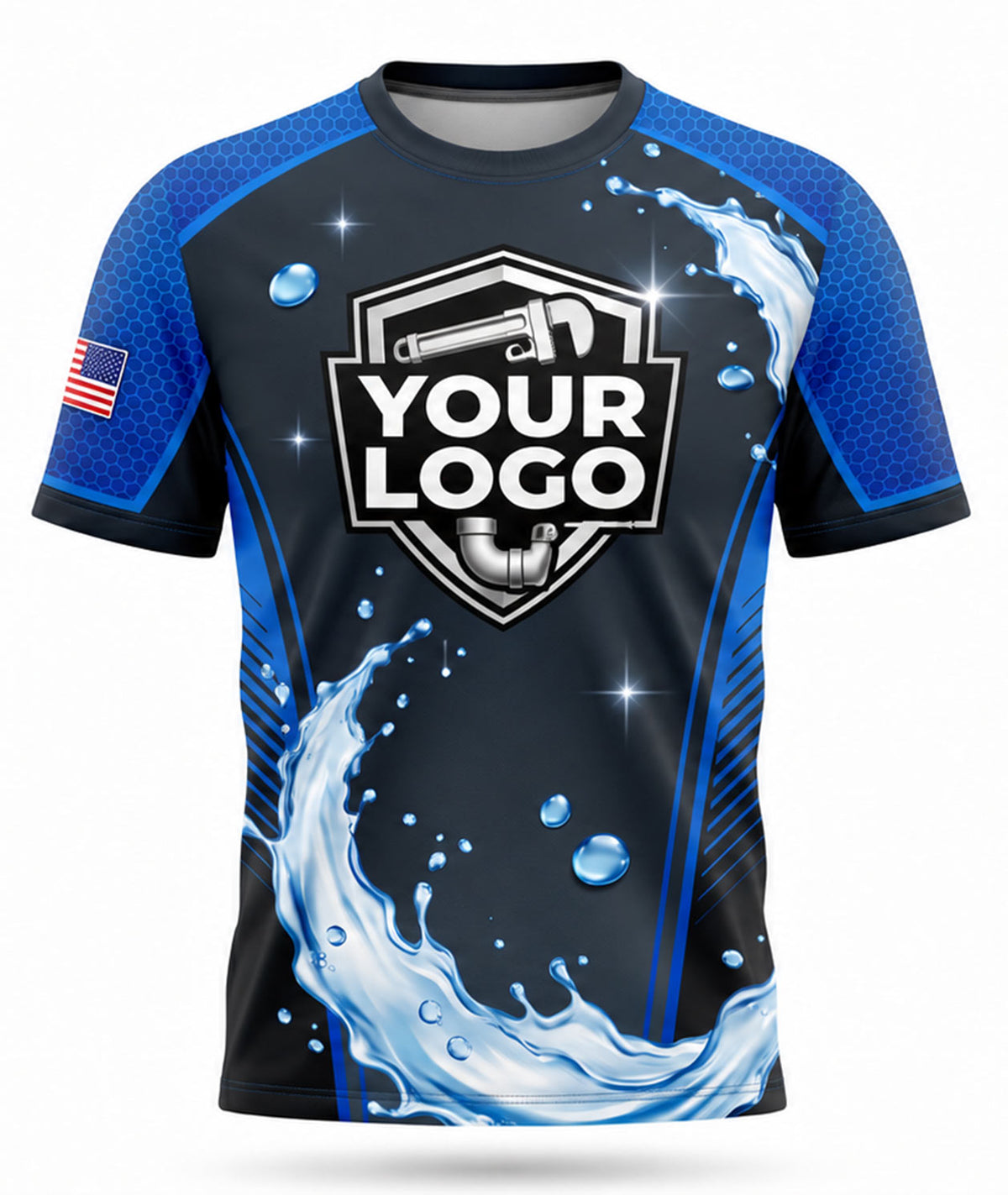 Black Royal Blue Water Wave Raglan Plumbing Crew Uniform