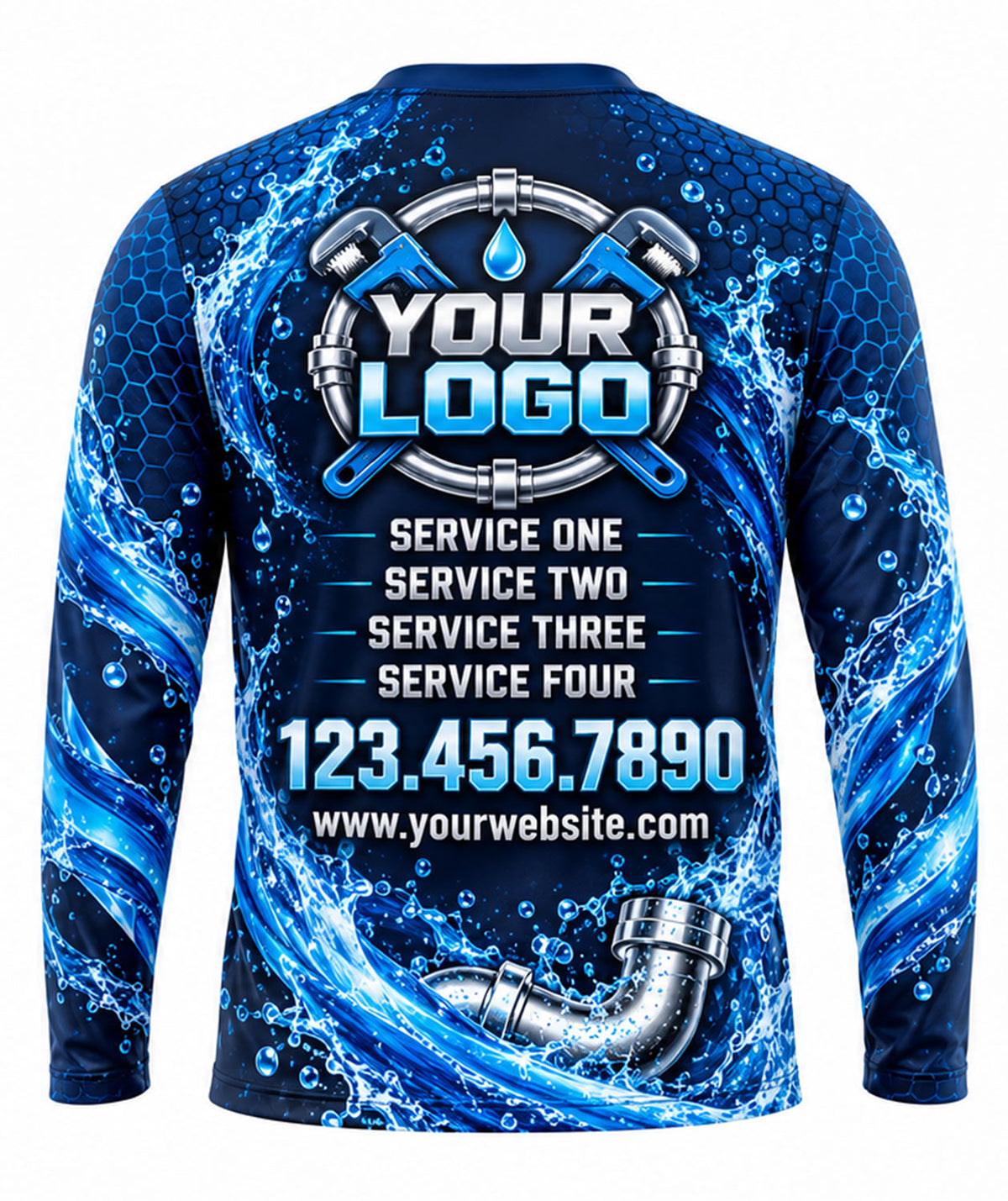 Crossed Wrenches Pipe Swirl Water Plumbing Crew Uniform back
