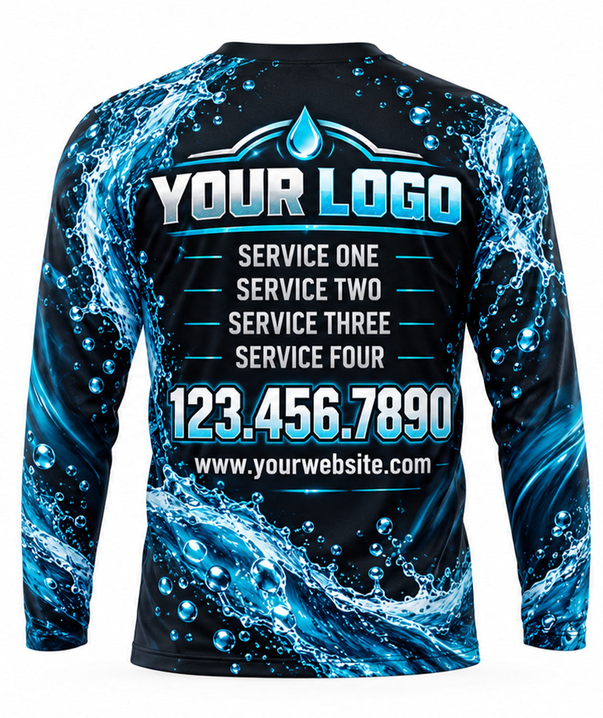Cyan Water Splash Pipe Wrench Plumbing Crew Uniform back