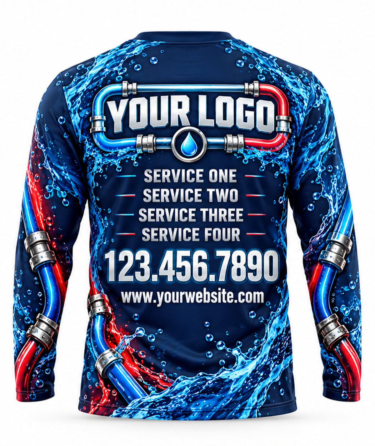 Navy Red Blue Pipe Flow Plumbing Crew Uniform back