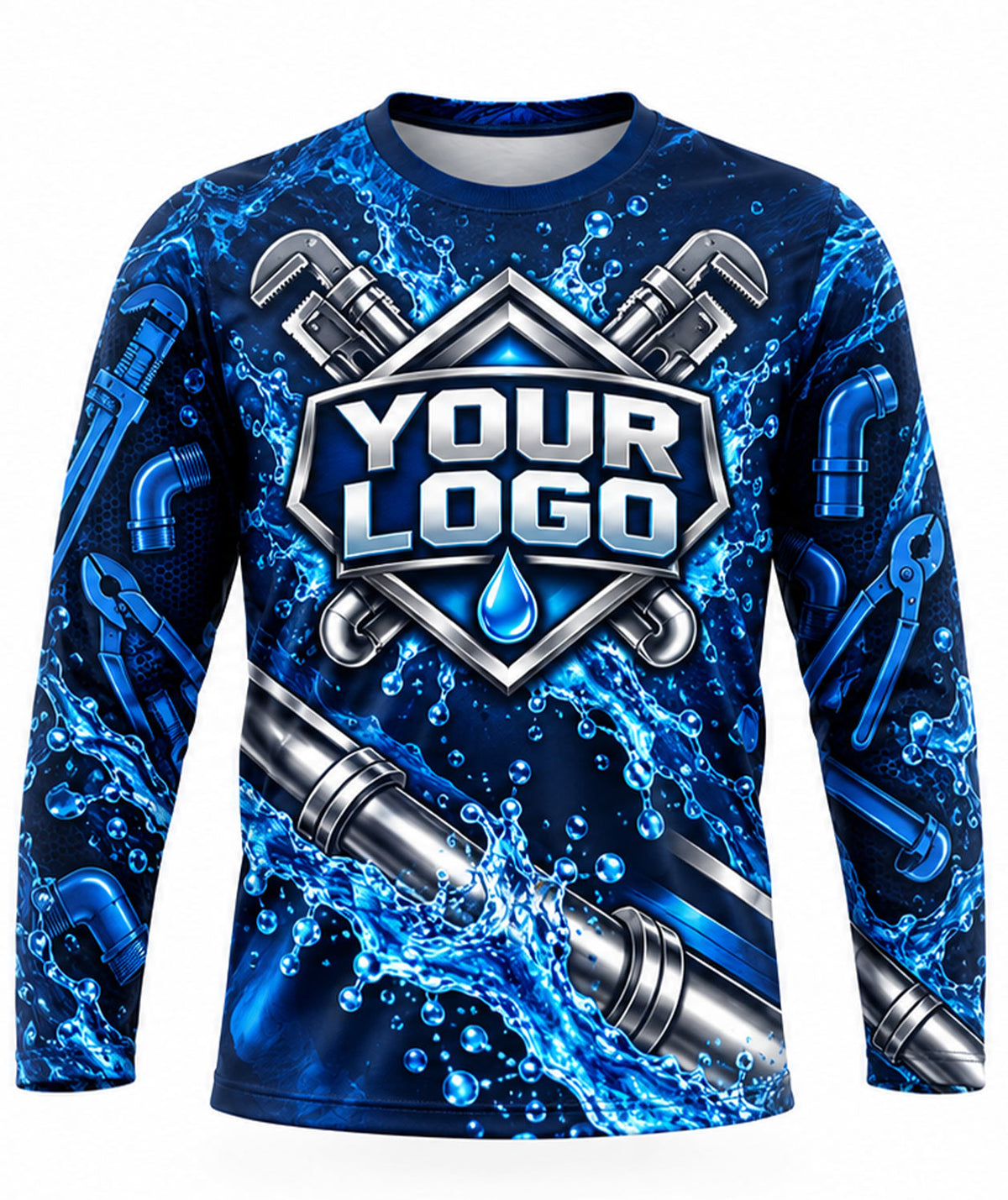 Crossed Wrench Chrome Pipe Water Surge Plumbing Crew Uniform
