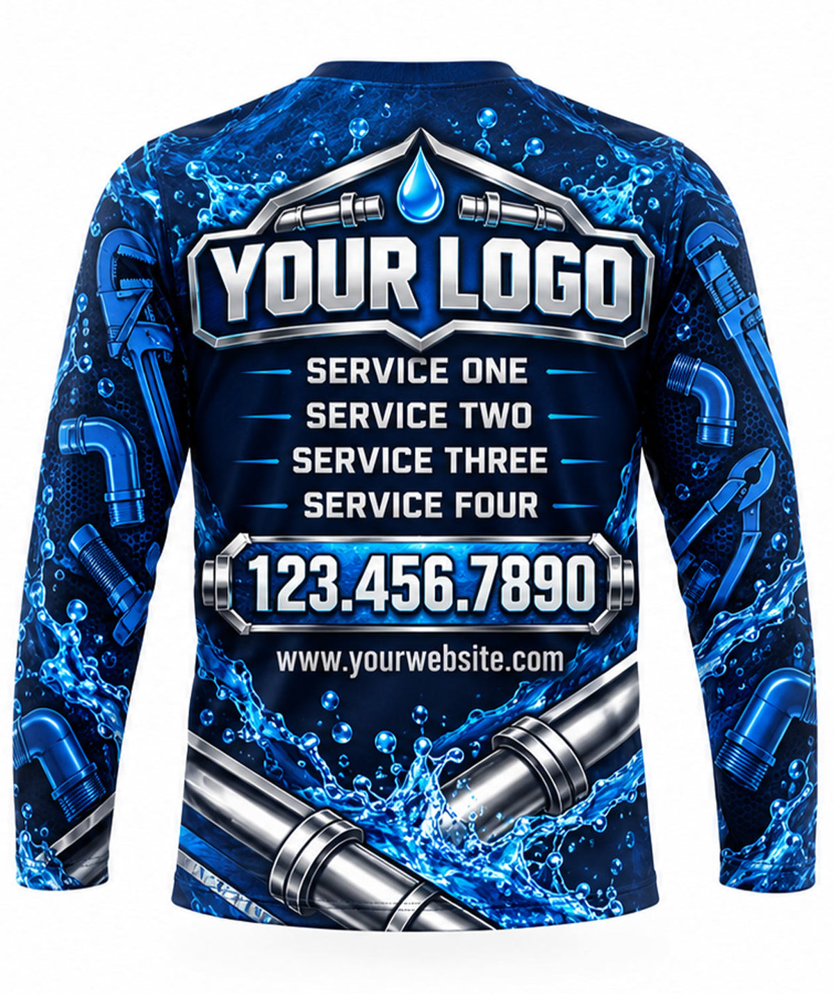 Crossed Wrench Chrome Pipe Water Surge Plumbing Crew Uniform back