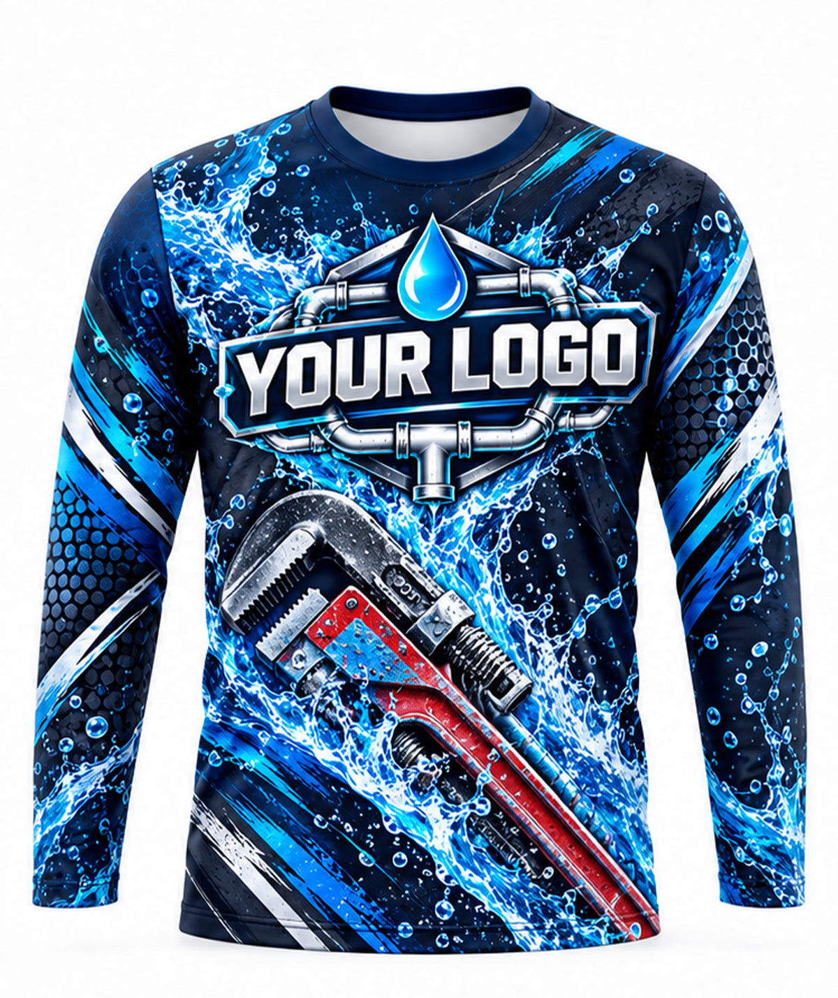 Pipe Wrench Blue Circuit Water Splash Plumbing Crew Uniform