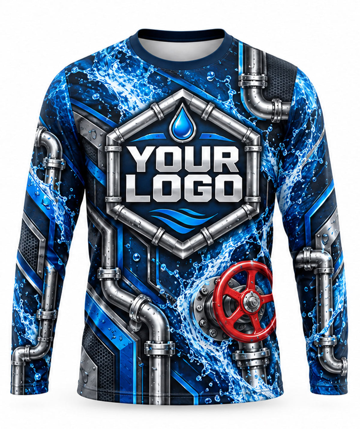 Steel Pipe Red Valve Blue Water Plumbing Crew Uniform
