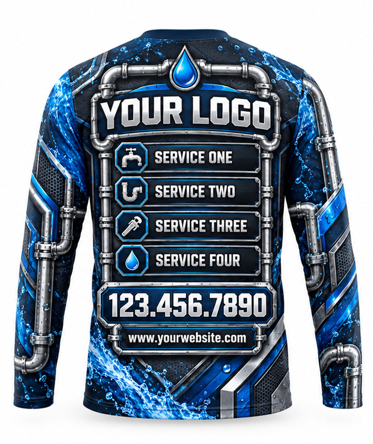 Steel Pipe Red Valve Blue Water Plumbing Crew Uniform back