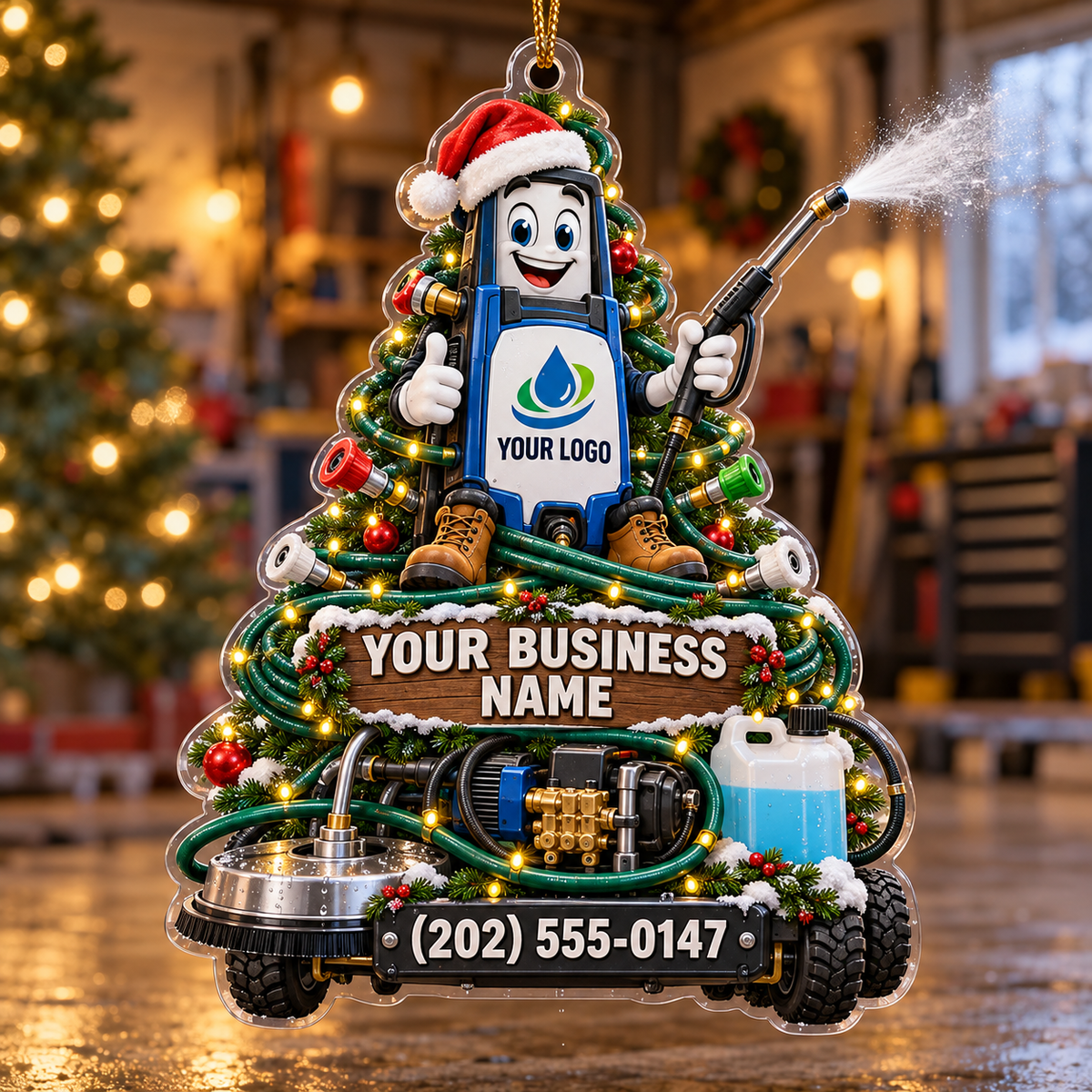 Christmas Tree Mascot Surface Cleaner Cart Pressure Washing Acrylic Ornament