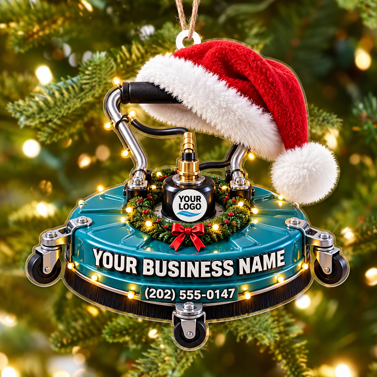 Teal Surface Cleaner Santa Hat Pressure Washing Acrylic Ornament