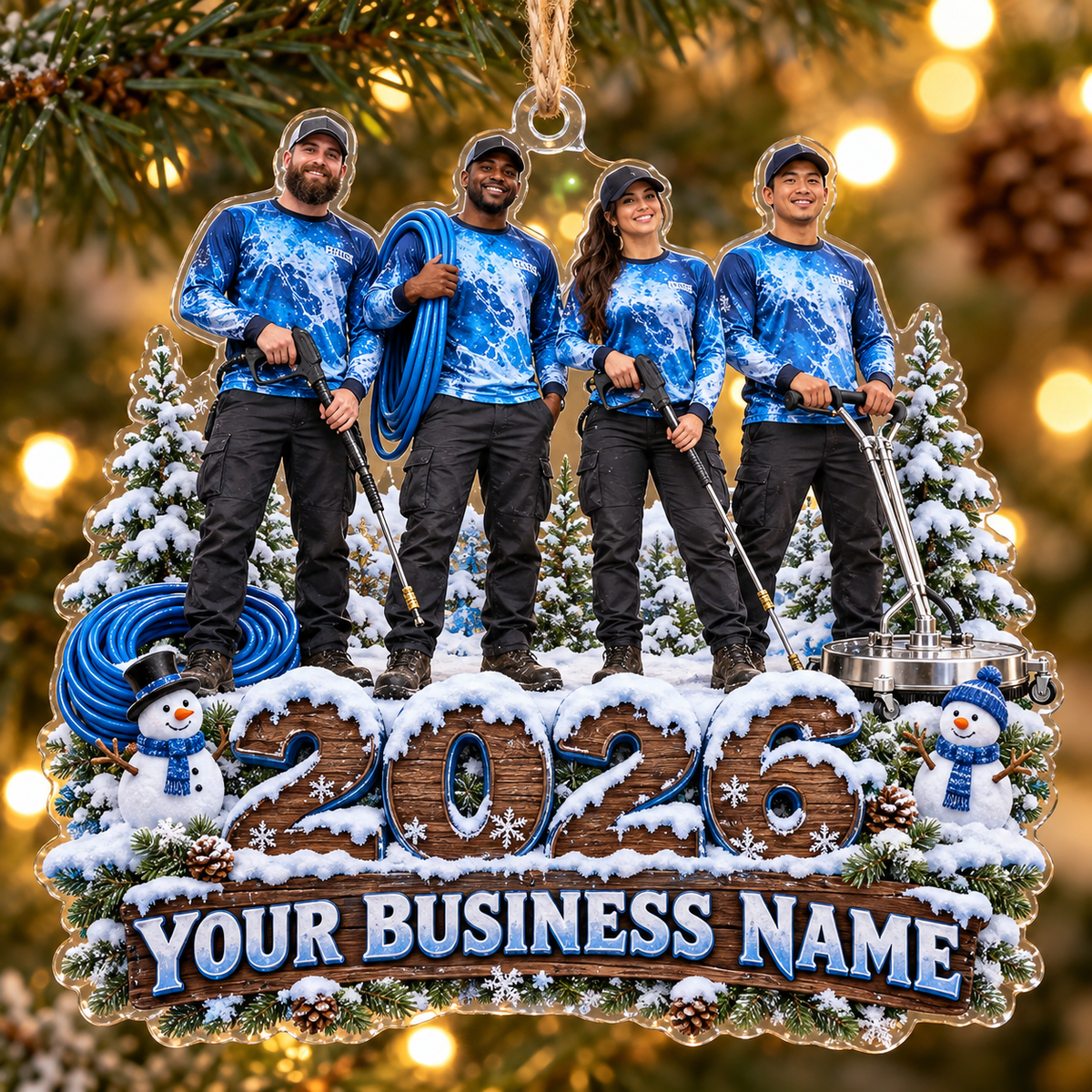 Snowy Blue 2026 Crew Snowmen Pressure Washing Acrylic Ornament