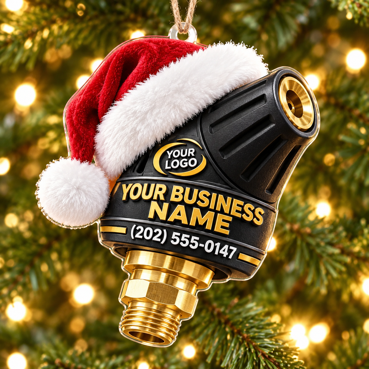 Black Gold Nozzle Santa Hat Pressure Washing Acrylic Ornament