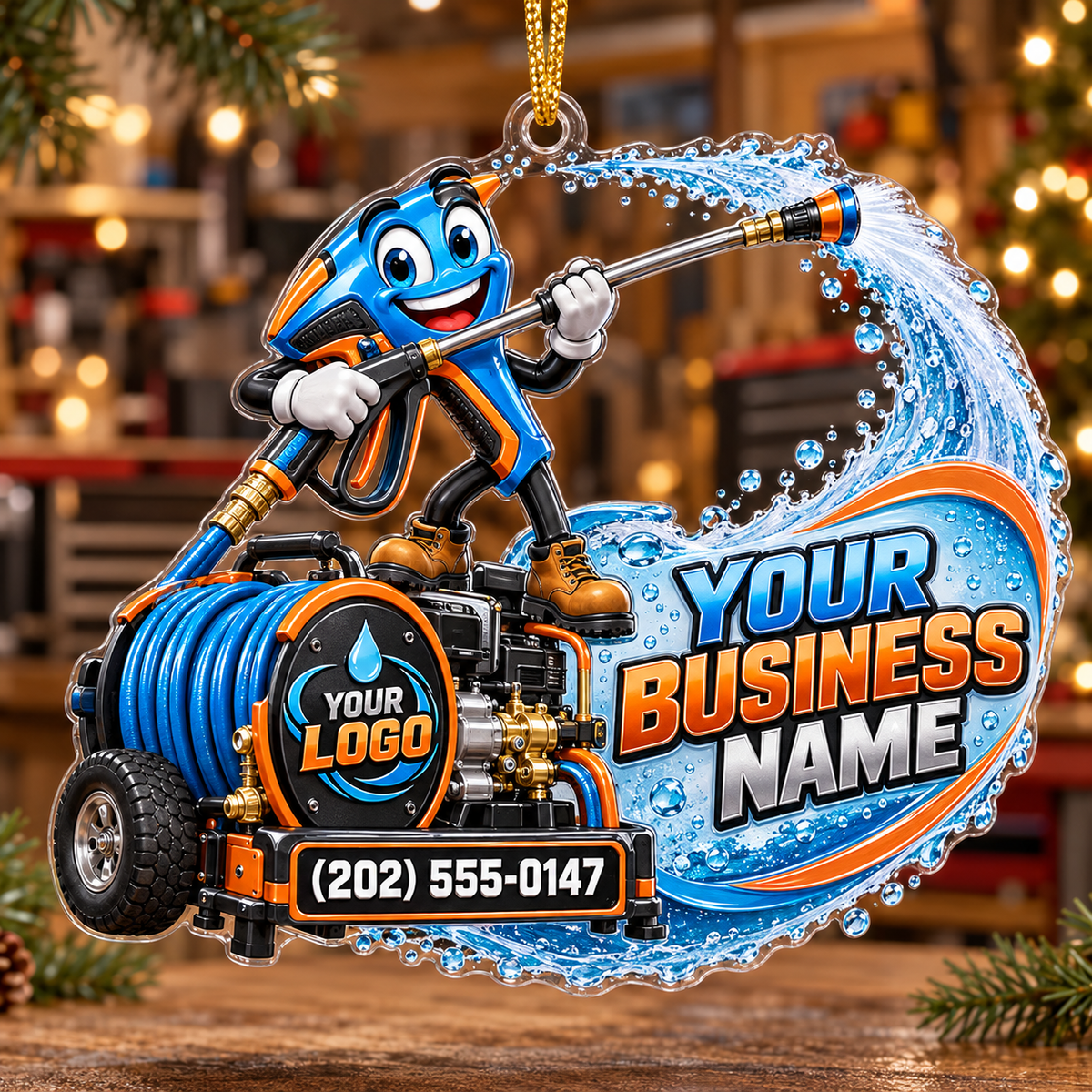 Wave Swoosh Mascot Hose Reel Pressure Washing Acrylic Ornament