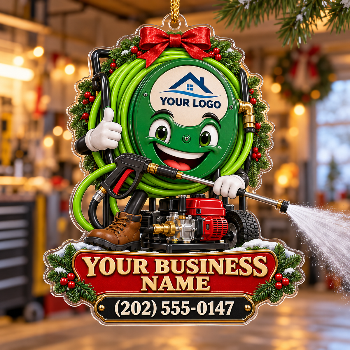 Green Wreath Hose Mascot Pressure Washing Acrylic Ornament