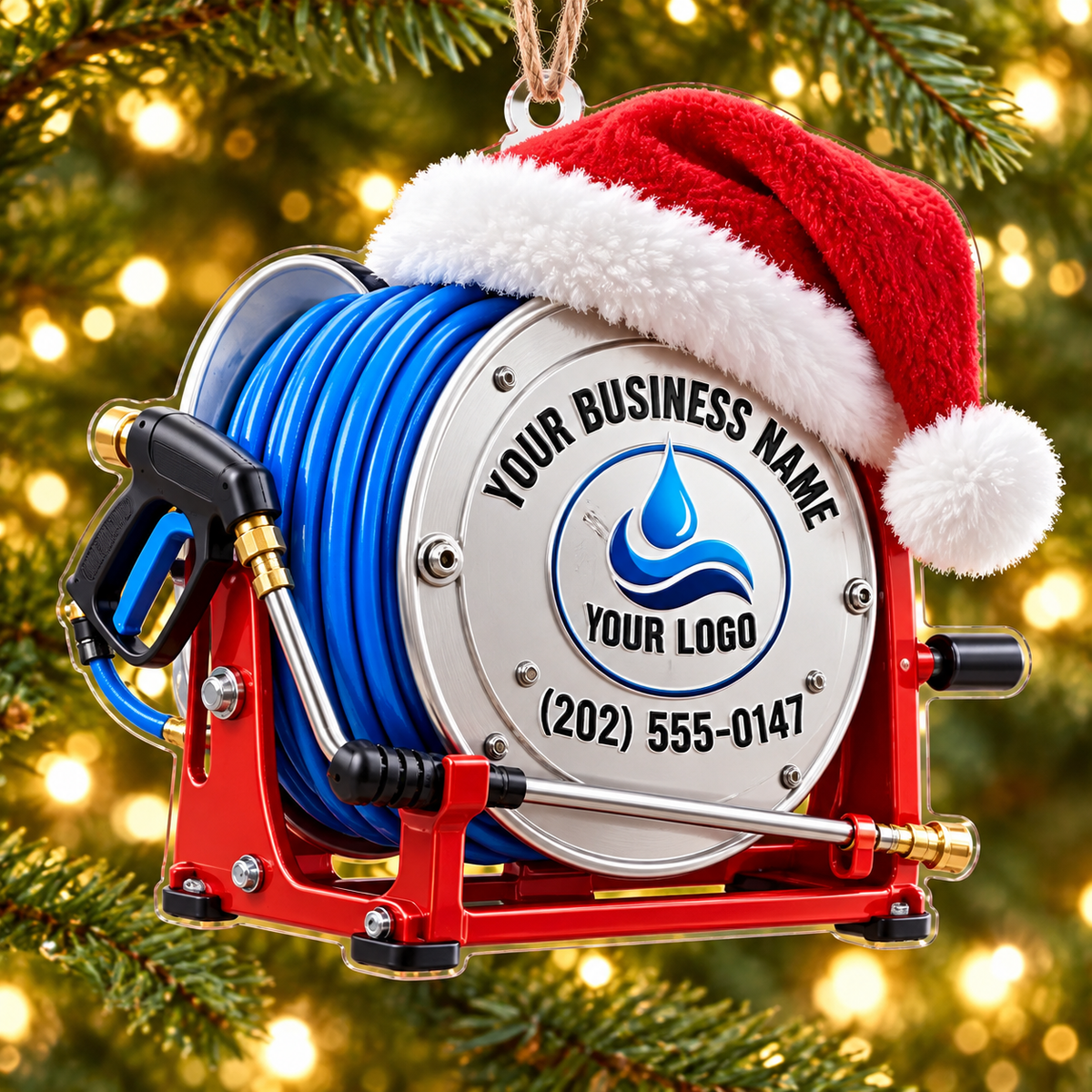 Red Hose Reel Santa Hat Pressure Washing Acrylic Ornament