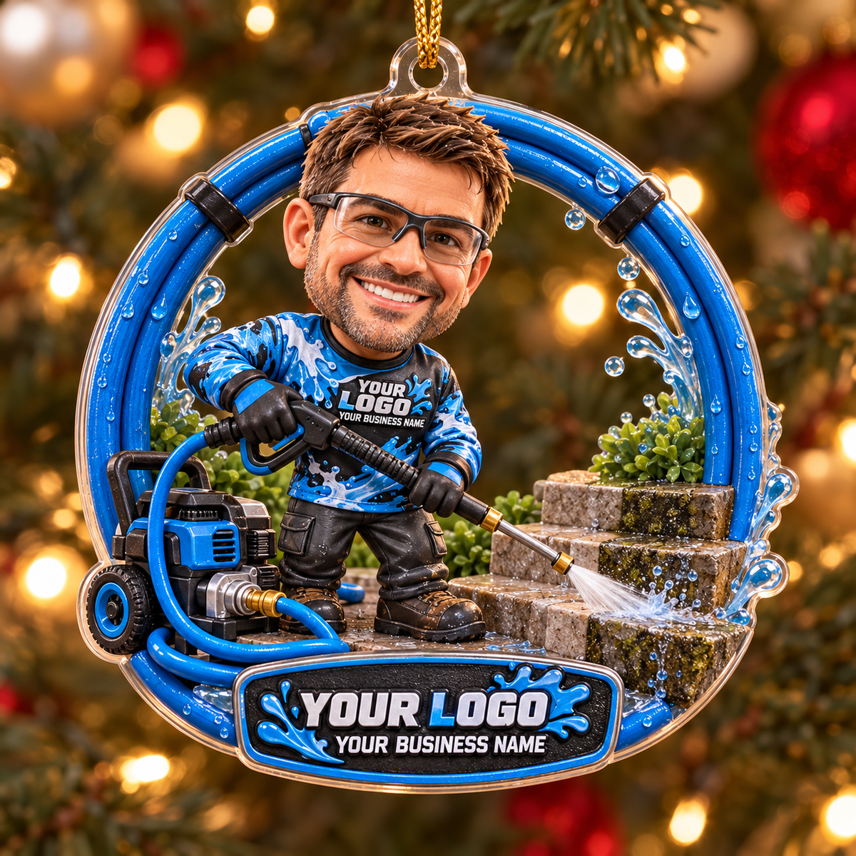 Blue Hose Ring Technician Splash Pressure Washing Acrylic Ornament