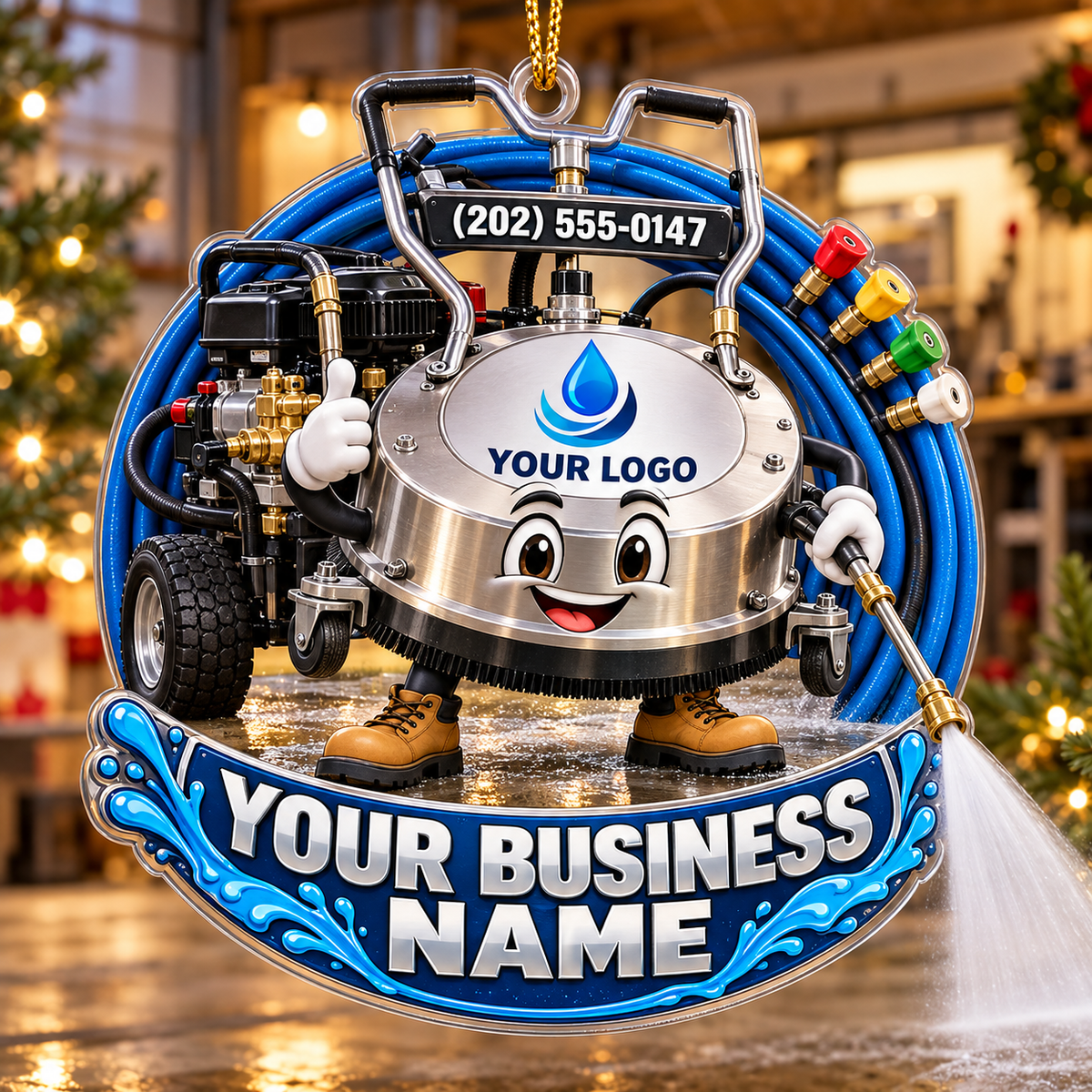 Surface Cleaner Mascot Wave Banner Pressure Washing Acrylic Ornament