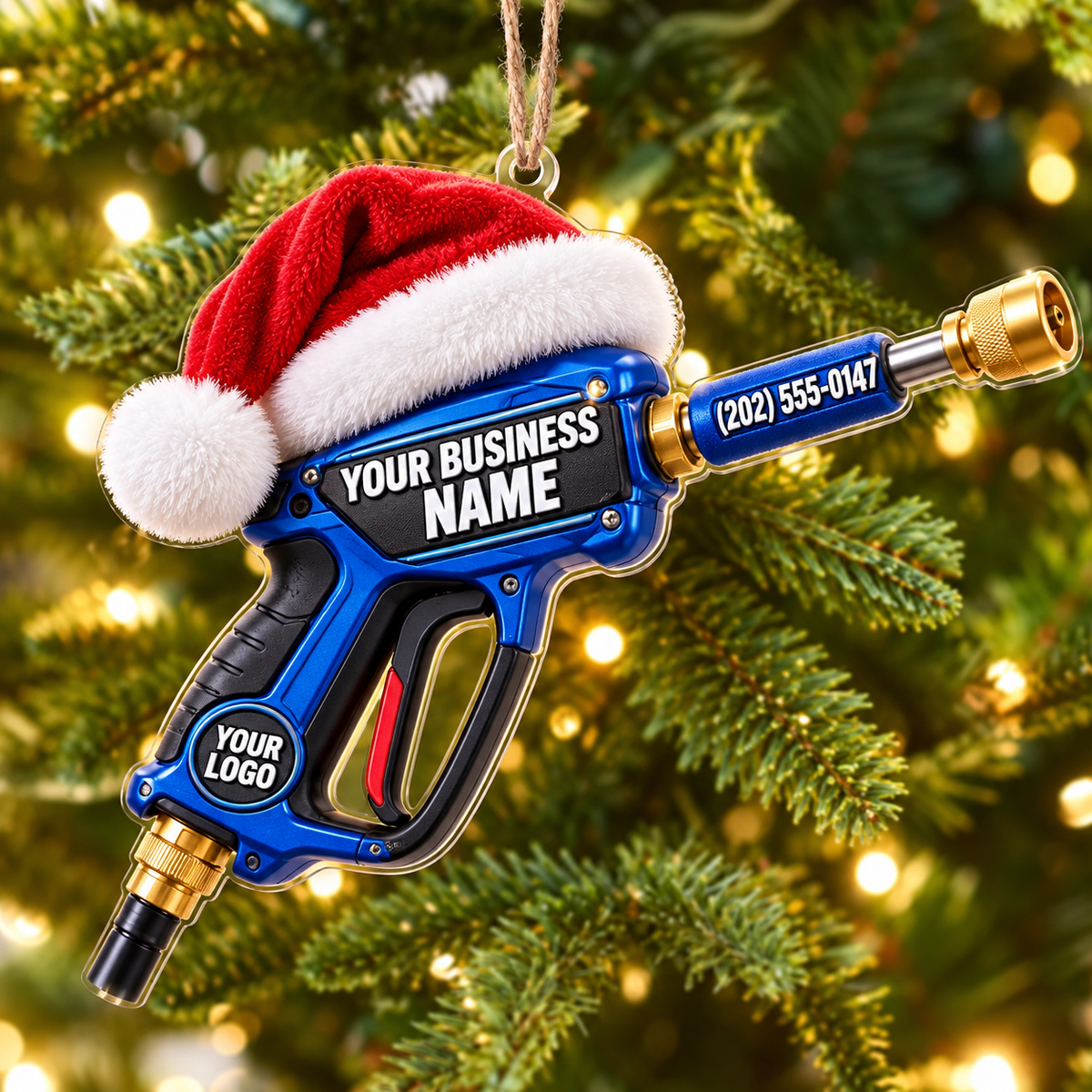 Santa Hat Blue Spray Gun Pressure Washing Acrylic Ornament